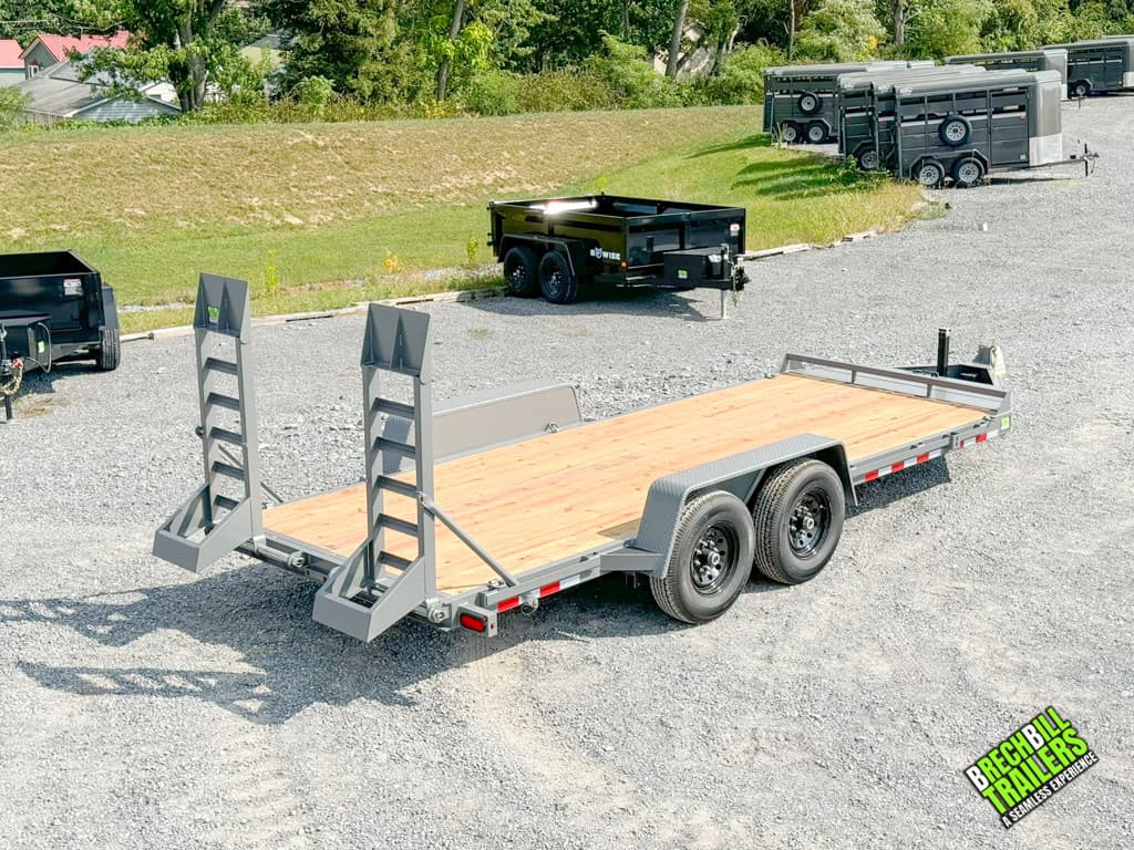 SIde view showing the new wheels on the Bwise 12K Low Pro Equipment Trailer