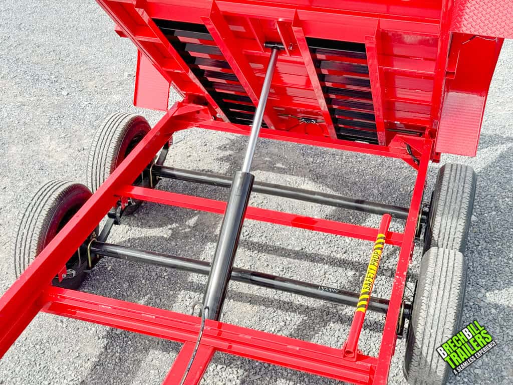 Cylinder extended to put the trailer in the dump position.