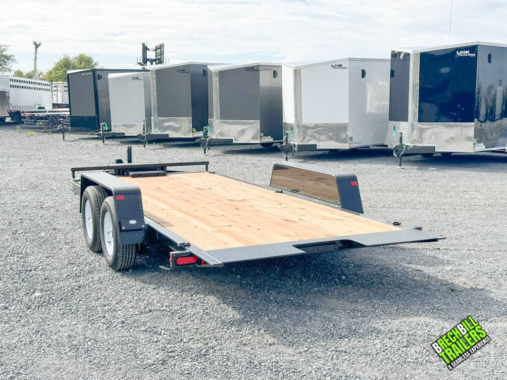 The deck on the 7x18ft Bwise Hydraulic Tilt Trailer