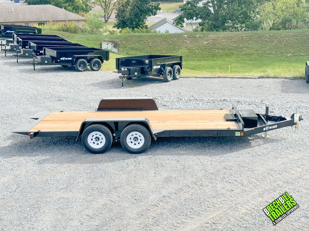 Side view of a brand new Bwise Hydraulic Tilt Trailer