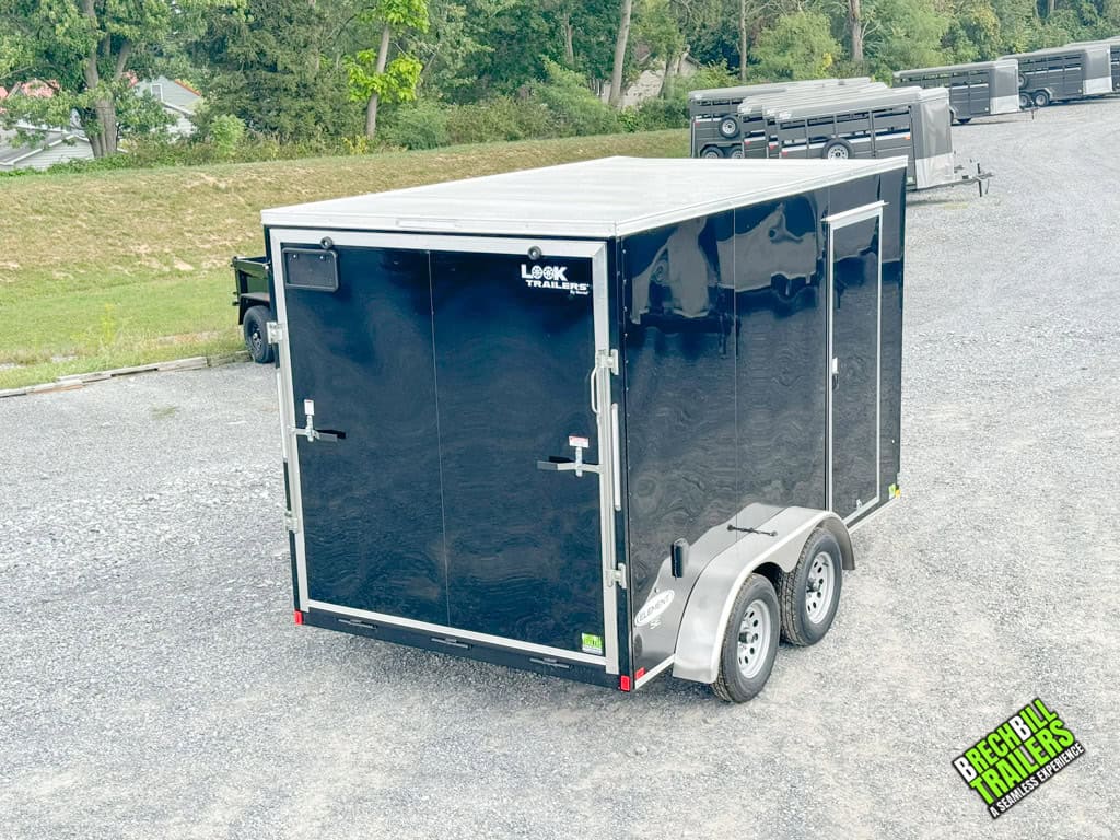 A brand new parked Look Element SE Cargo Trailer for sale.