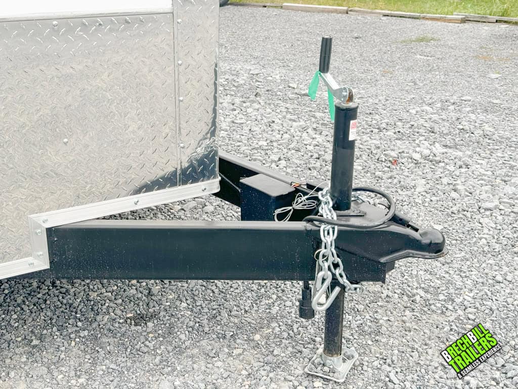 Trailer coupler, connection and jack on a new cargo trailer.