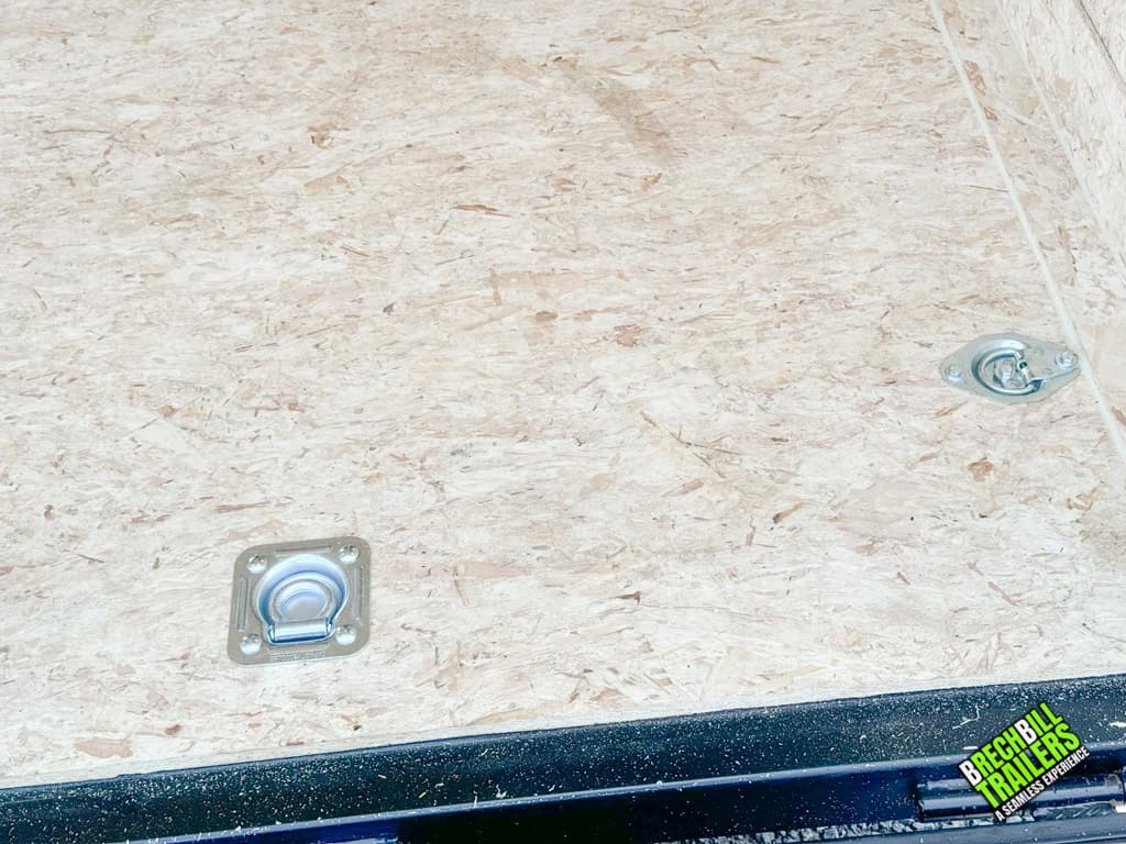 Recessed d-rings on the enclosed trailer.