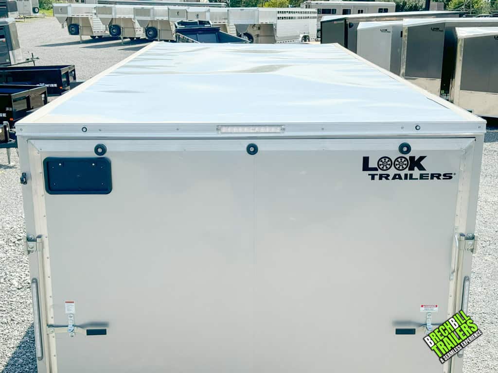 Looking down the roof of a 8.5x20 Look Element Flat Top Cargo Enclosed Trailer