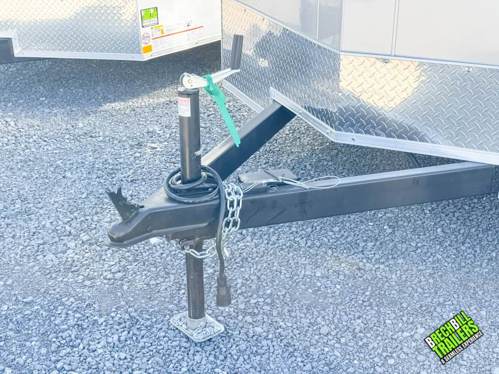 Built-in jack holding up the bumper hitch on the Look ST DLX Enclosed Cargo Trailer