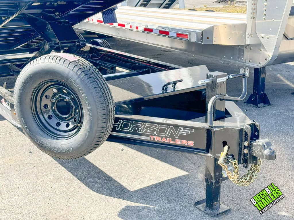 The coupler and jack on a Horizon 14k Heavy Duty Dump Trailer 7x16