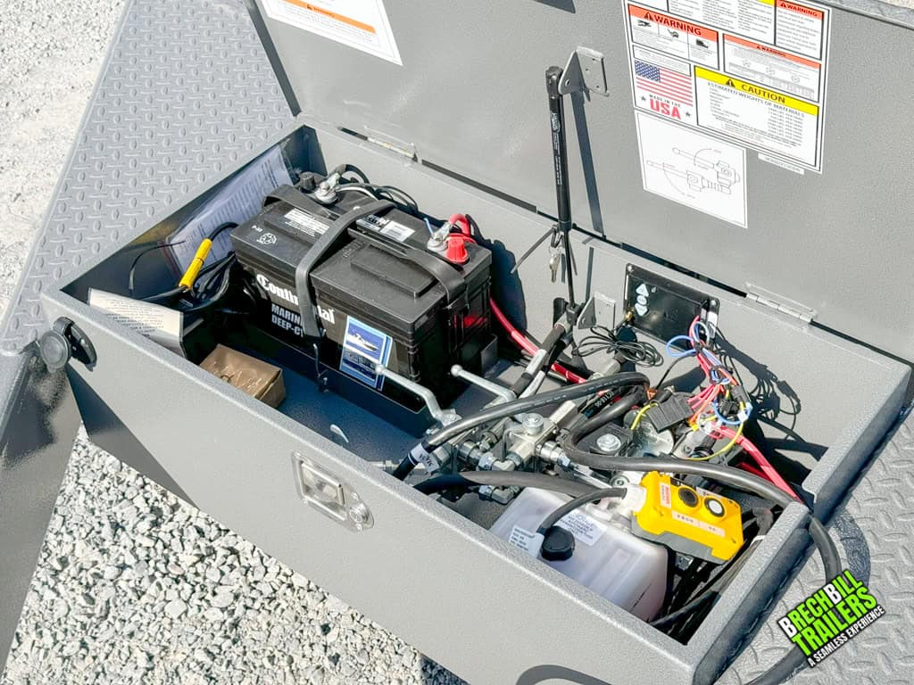 Battery compartment on the Bwise DU Ultimate Dump Trailer