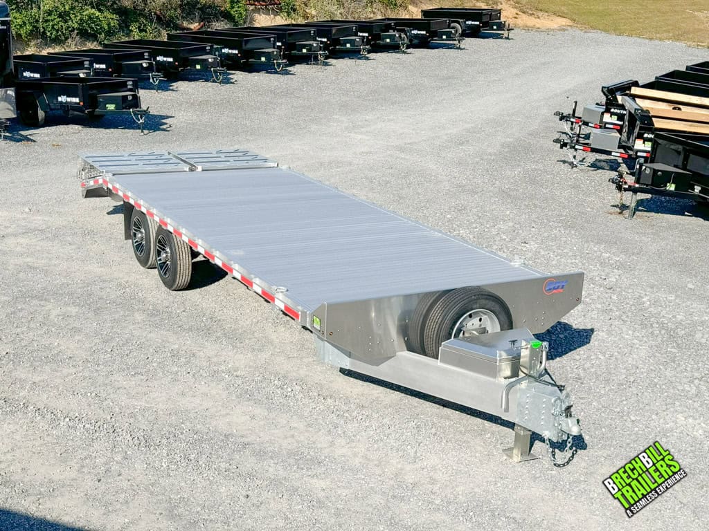 Nice aluminum EBY deck over equipment trailer parked
