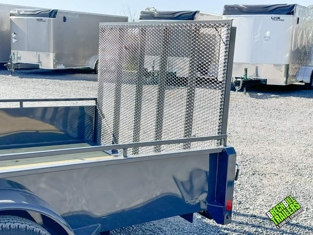 Ramp in the up position on a Belmont Solid Side Utility Trailer