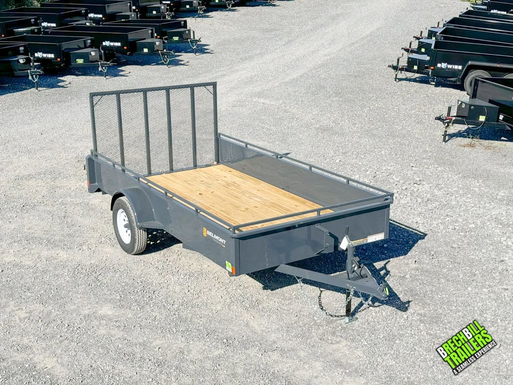 Front view of a charcoal Belmont Solid Side Utility Trailer