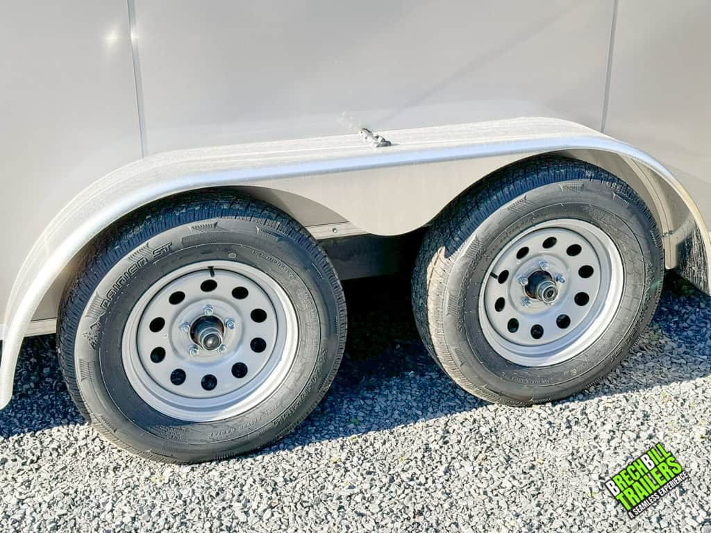 Dual axles on the 16ft Look LXT Enclosed Bullnose Trailer