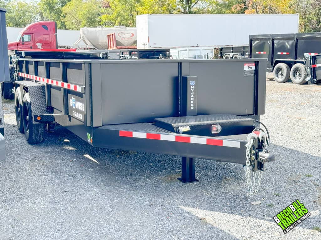 A 7x16ft Bwise DLP 15.4K Heavy Duty Dump Trailer painted black.