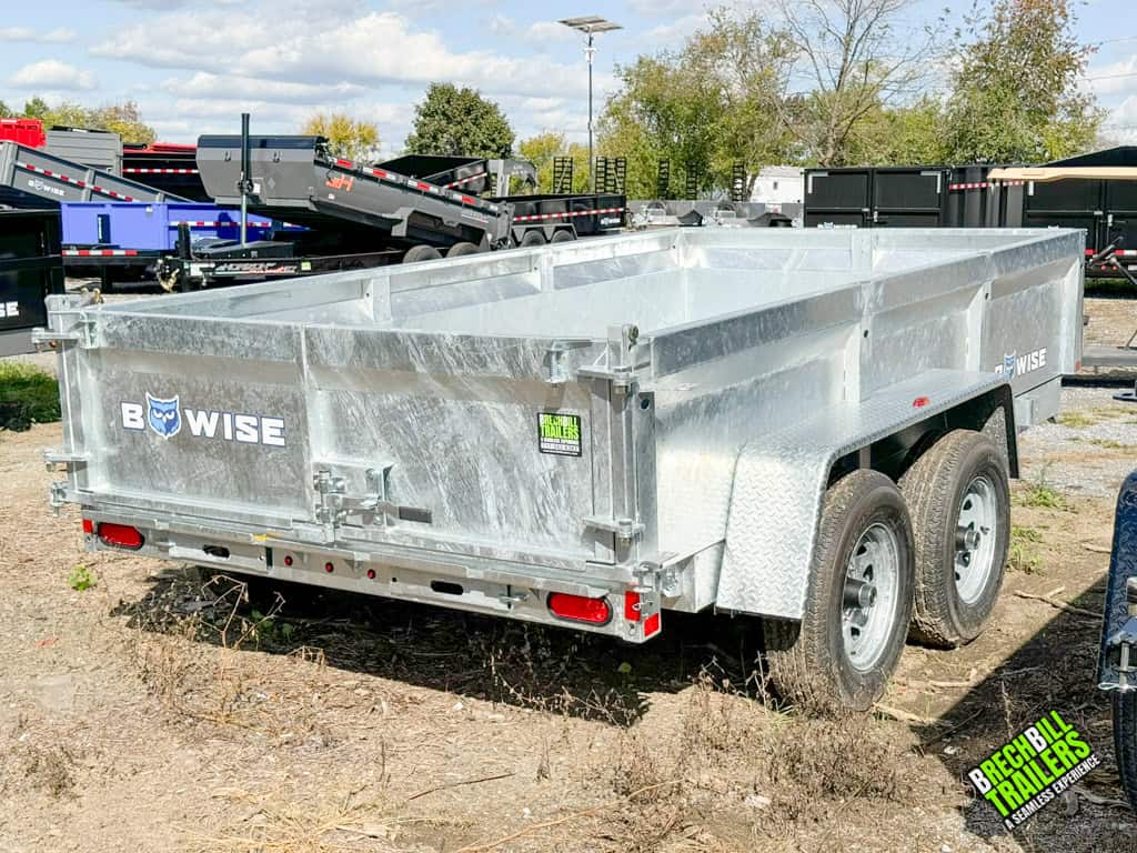 A new galvanized 12ft long Bwise LP LE 10K Low Pro Dump Trailer