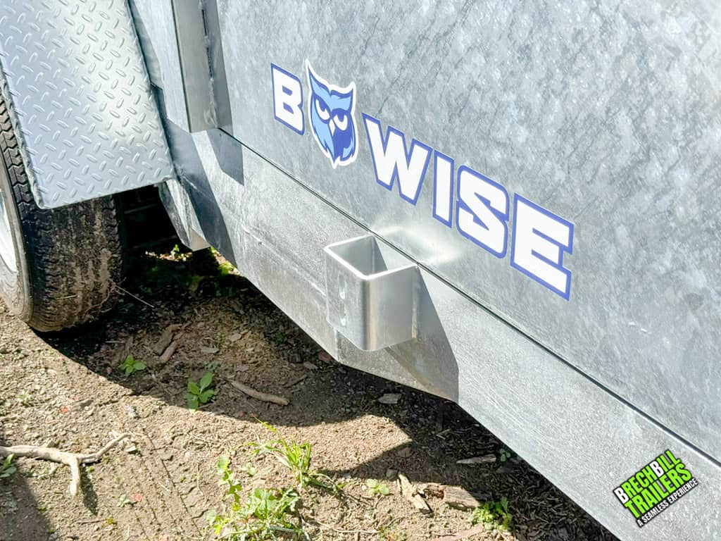 Bwise decal on a galvanized trailer