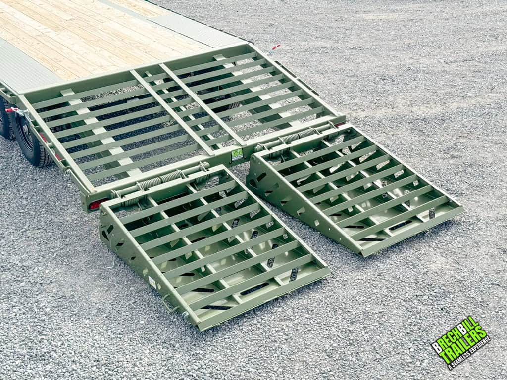 Military green colored ramps on the Horizon 26ft Deck Over Gooseneck Trailer