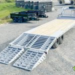 Back view of the Horizon 26ft Deck Over Gooseneck Trailer with ramps down.