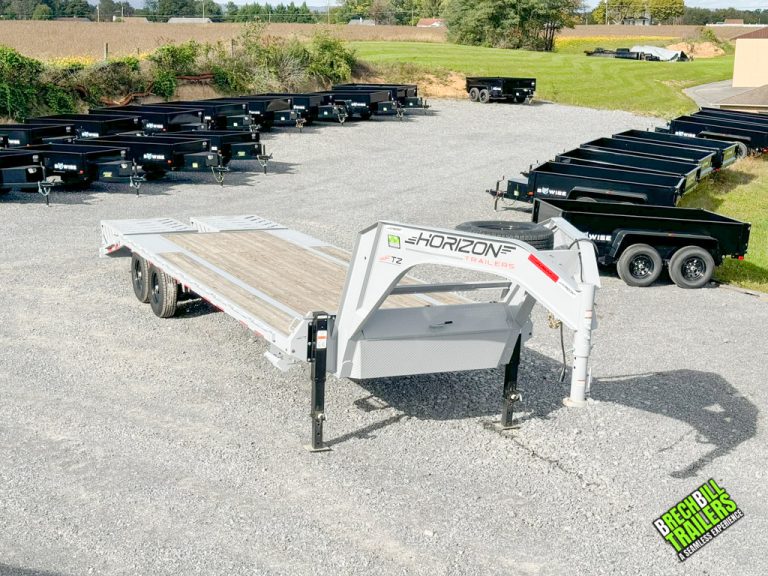 Horizon logo decal on the gooseneck of the 26 deck over trailer.