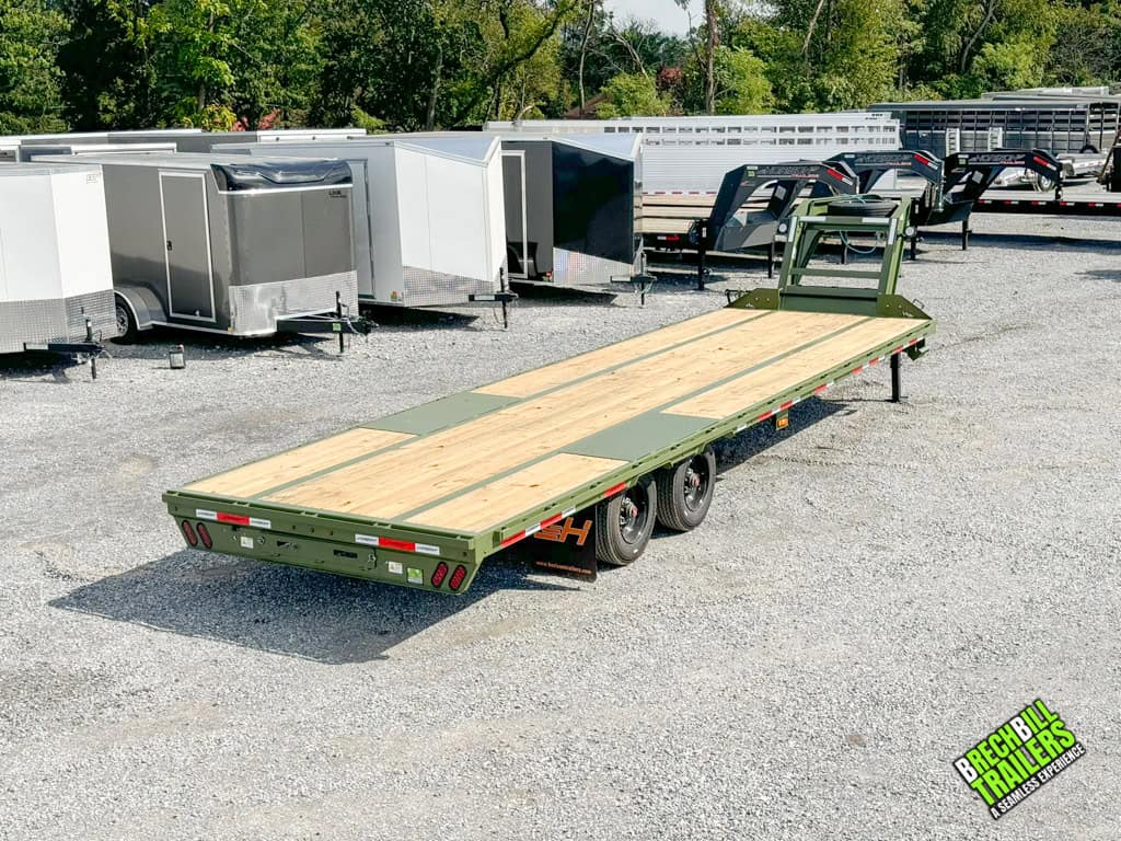 Horizon 30ft Deck Over Gooseneck Trailer in military green.