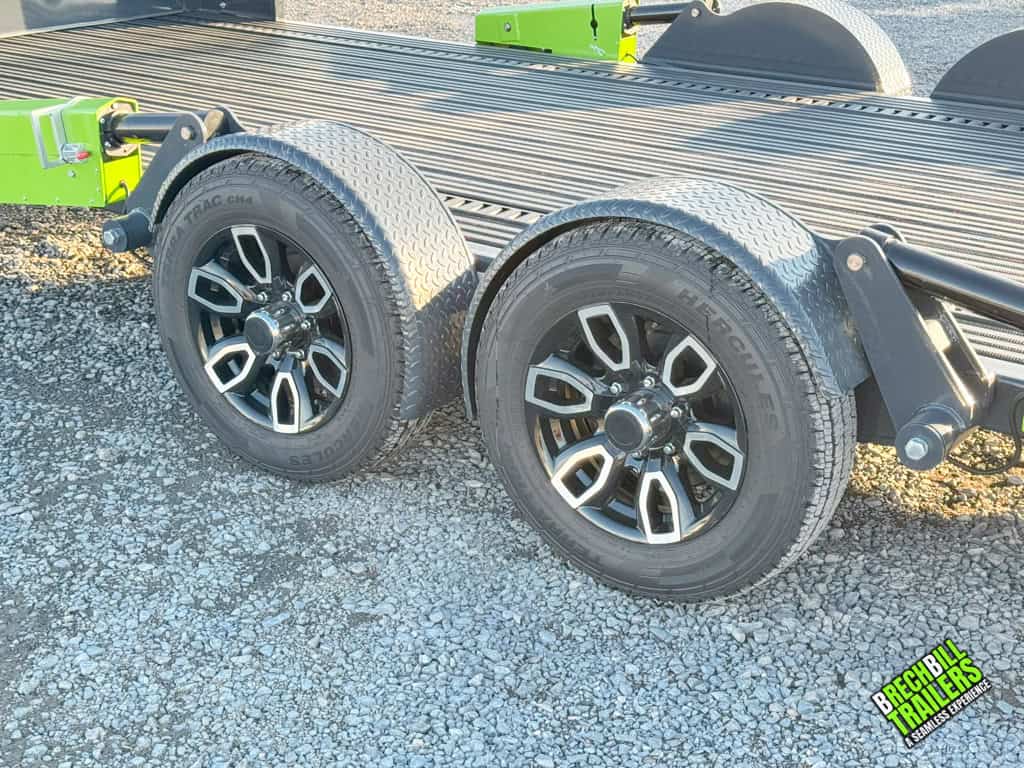 Wheels on the FlatTrak car hauler for sale at Brechbill