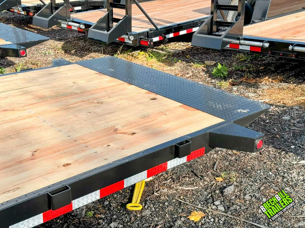 The end of the Bwise gravity tilt deck trailer with a ramp for easy loading