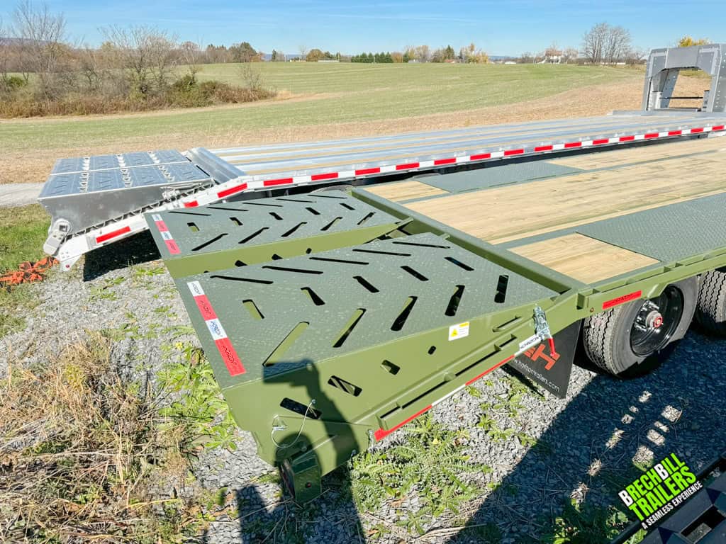 Green mega ramps on a 30ft long gooseneck trailer
