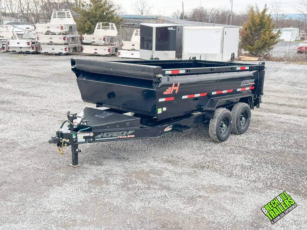 A brand new black Horizon HD dump trailer