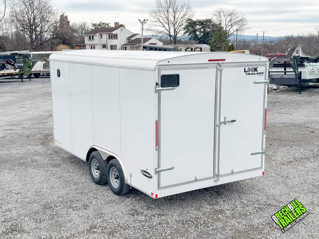 A white Look large enclosed cargo trailer for sale