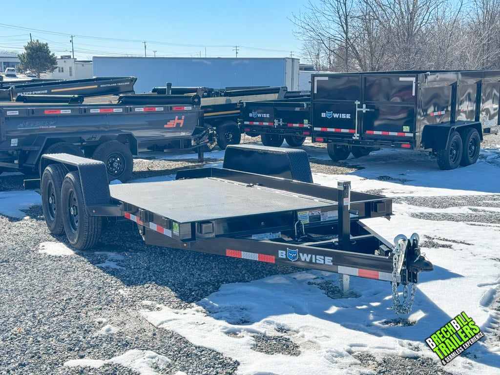 A parked Bwise Low Pro 10K Gravity Tilt Trailer for sale