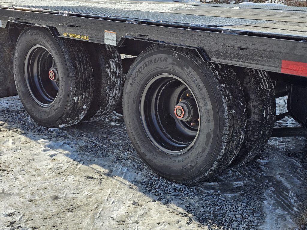 Black wheels on the used trailer