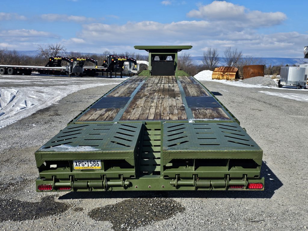 Back view looking directly at the mega ramps and down the trailer's deck