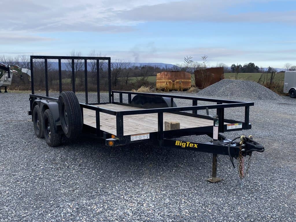 Front of the used landscape trailer parked