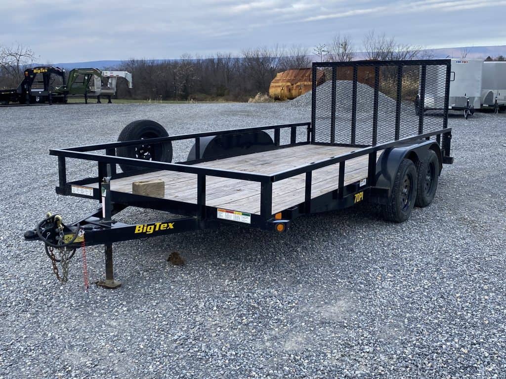 A used Big Tex landscape trailer parked