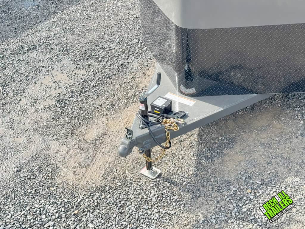 The trailer parked and held up by a jack