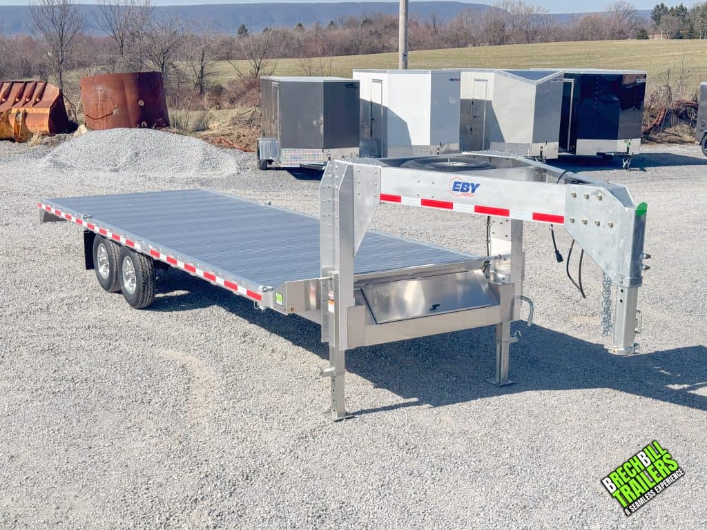 Front view of the EBY aluminum deck over equipment trailer