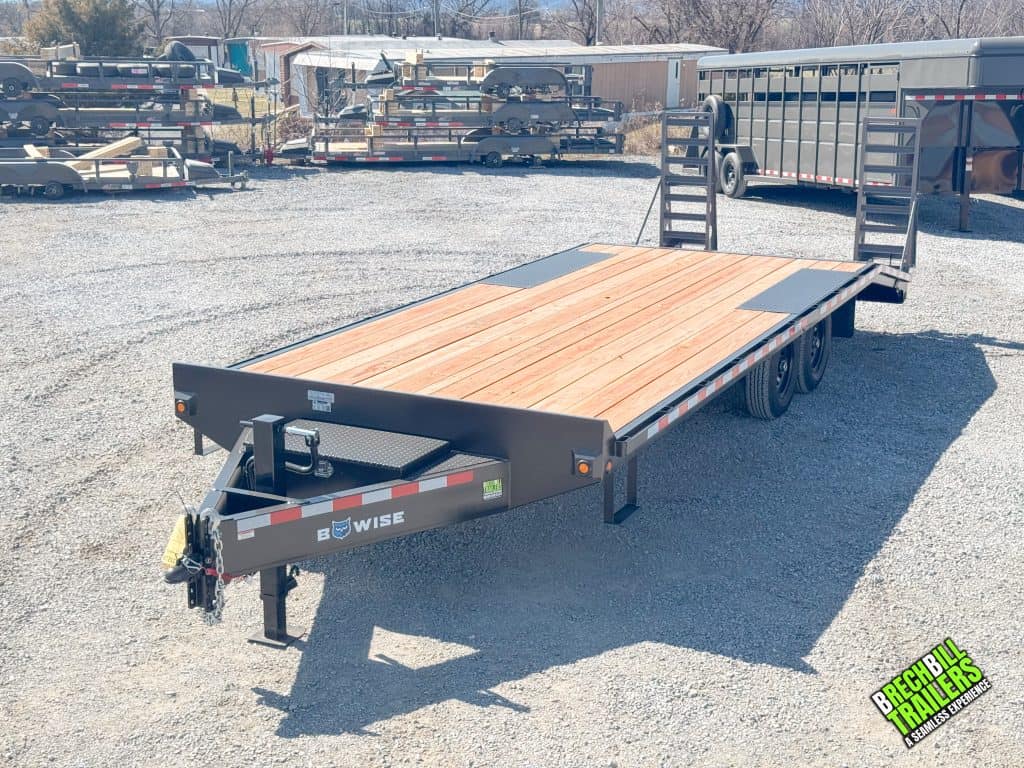 Front view of the Bwise trailer parked in the lot