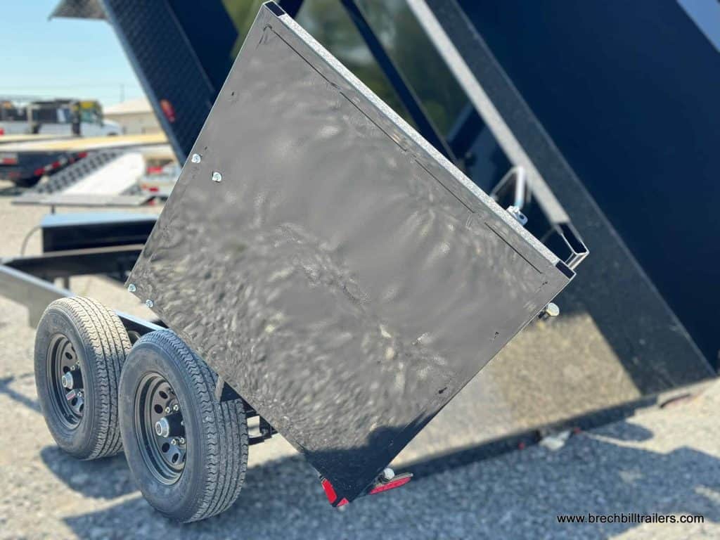 Close up of the trailer in the dump position.