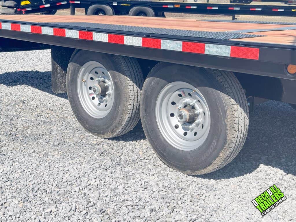 Wheels on the back of the Bwise tilt deck trailer.