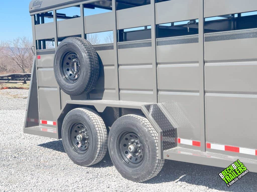Back side view of the Valley trailer with spare tire mounted
