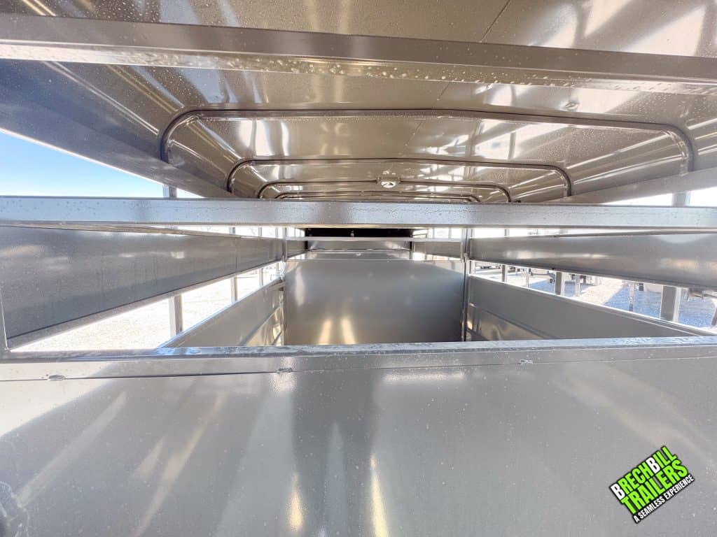The inside of a Valley 14K Gooseneck Stock Trailer