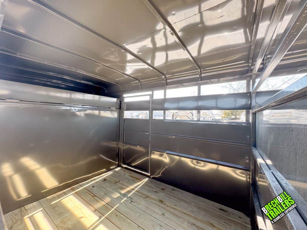 The interior of a Valley 14K Gooseneck Stock Trailer