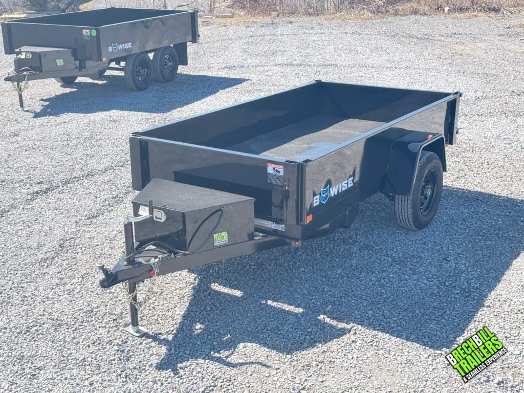 A newly parked Bwise R Series 5×10 Dump Trailer for sale
