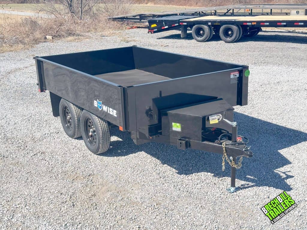Black Bwise dump trailer parked