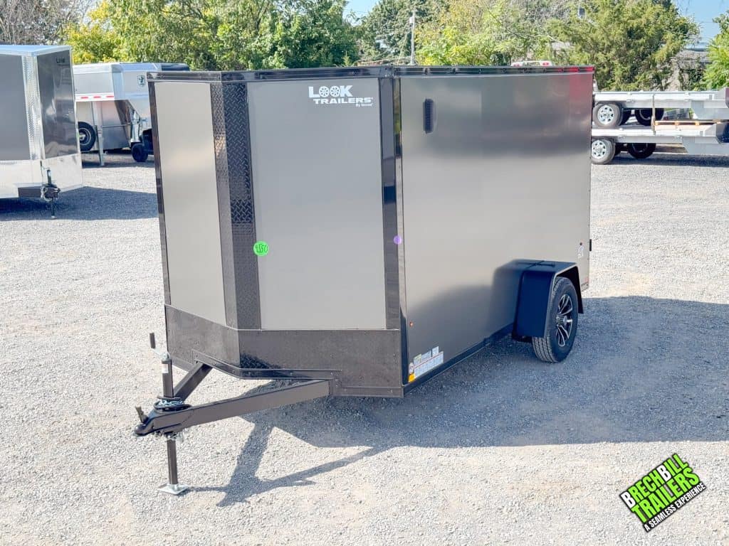 lease or buy a Charcoal enclosed trailer with black aluminum wheels for sale