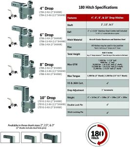 Weigh Safe 180 Hitch LTB6-3-KA 6" Drop Hitch, 3" Receiver 21,000 LBS GTW - Adjustable Aluminum Trailer Hitch Ball Mount & Stainless Steel Combo Ball, Keyed Alike Key Lock and Hitch Pin