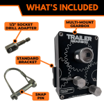 What's included: Multi-Mount Dual Speed gearbox, standard bracket, snap pin, and 1/2 inch socket drill adapter